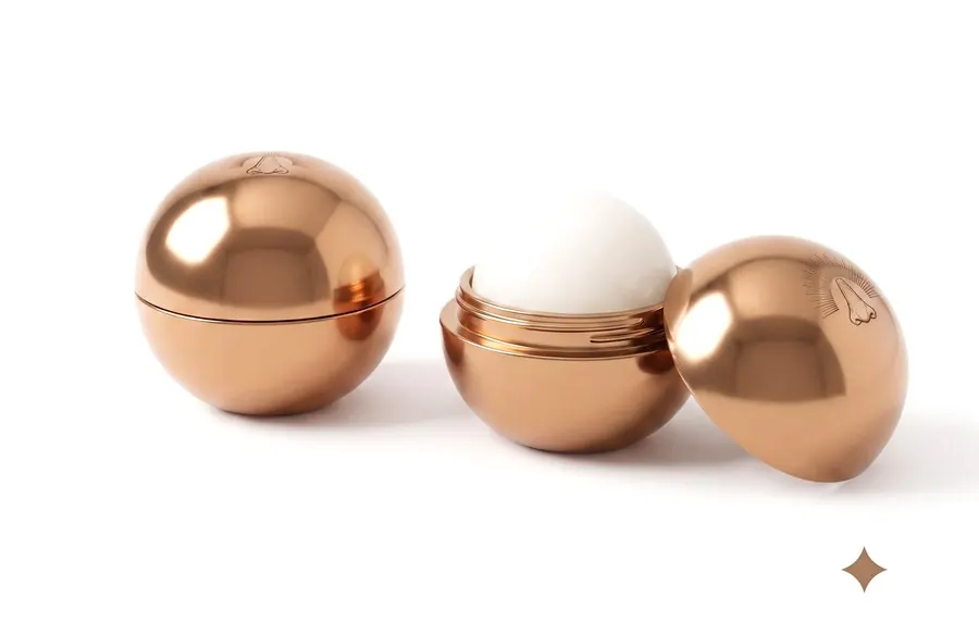 Two copper salve orbs, one open